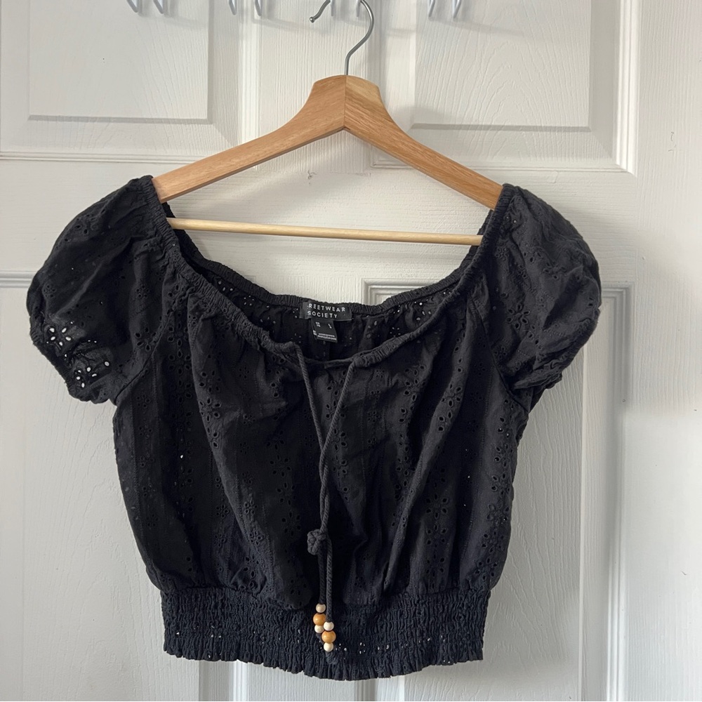 Streetwear Society Black Eyelet Crop Top